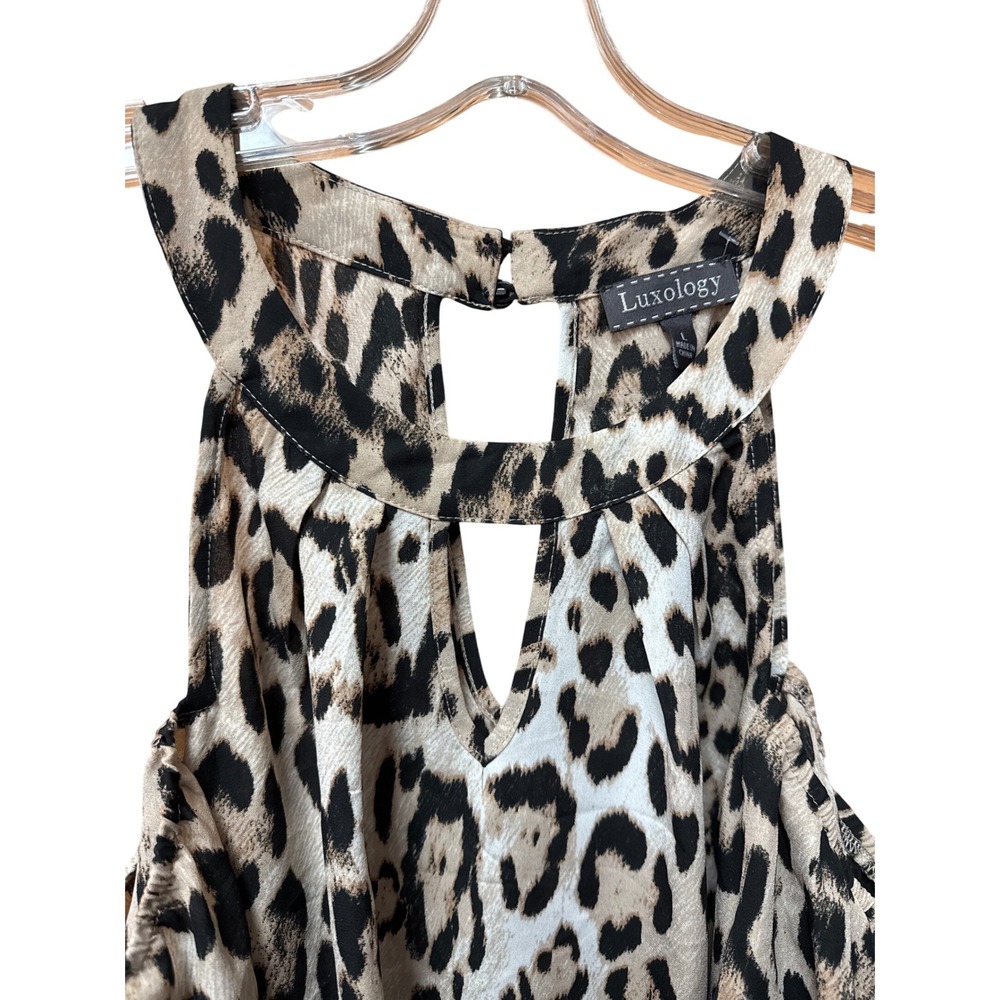 Luxology Halter Animal Print Cold Shoulder Women's Top L Boho Mobwife Y2K - Picture 4 of 9
